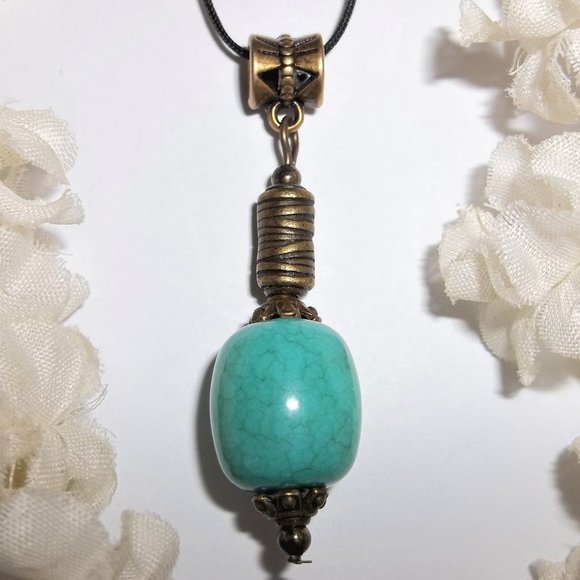 wvluckygirl Jewelry - Necklace Pendant Turquoise Blue and Bronze Beaded Boho Southwestern Jewelry A106
